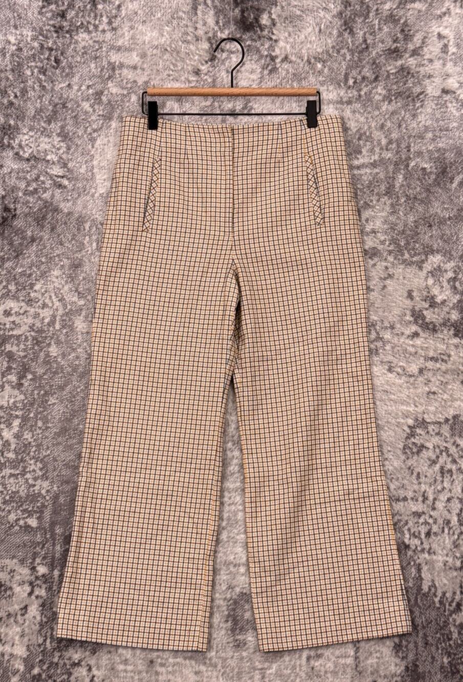 Veronica Beard Pants 10 Womens Dova Houndstooth Check Wide Leg Crop Trouser
